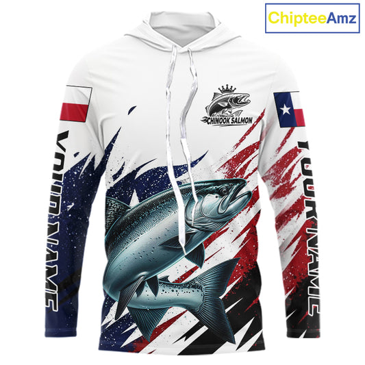 Custom Texas Flag Chinook Salmon Fishing Shirts, Texas Chinook Salmon Fishing Shirts Long Sleeve Hooded For Team NHT914