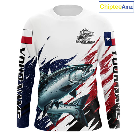 Custom Texas Flag Chinook Salmon Fishing Shirts, Texas Salmon Fishing Shirts Long Sleeve For Team NHT914