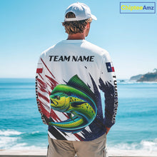 Load image into Gallery viewer, Custom Texas Flag Mahi Mahi Fishing Shirts, Texas Dolphin Fishing Shirts Long Sleeve For Team NHT915