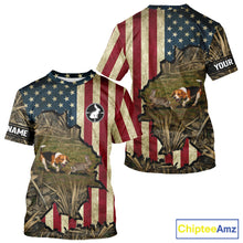 Load image into Gallery viewer, Beagle Dog Chasing Rabbit 3D American Flag Camo Custom Name Shirt, Rabbit Hunting Clothing NHT230