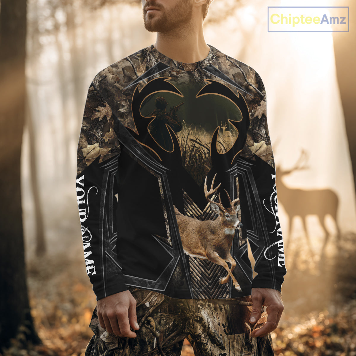Deer Hunting Shirt 3D All-Over Print Deer with Camo Forest, Gift for Deer Hunters Men NHT360