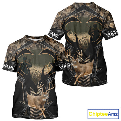 Deer Hunting Shirt 3D All-Over Print Deer with Camo Forest, Gift for Deer Hunters Men NHT360