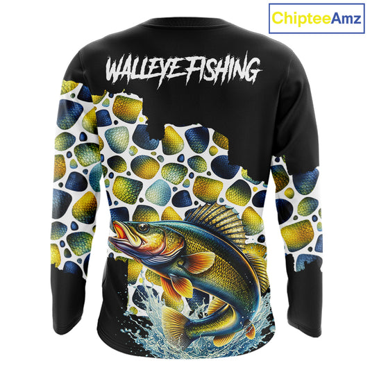 Personalized Walleye Fishing Shirt Long Sleeve, Fishing Shirts For Men NHT413