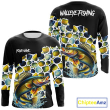 Load image into Gallery viewer, Personalized Walleye Fishing Shirt Long Sleeve, Fishing Shirts For Men NHT413