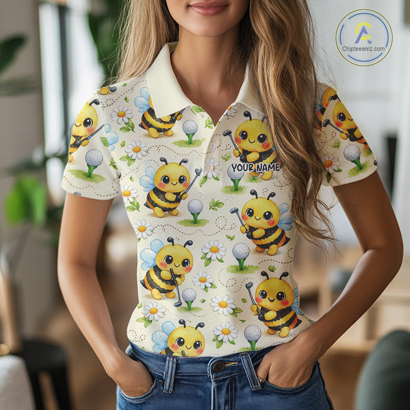 Funny Womens Golf Polo Shirt Custom Bee Pattern, Bee Golf Shirts For Team NHT541