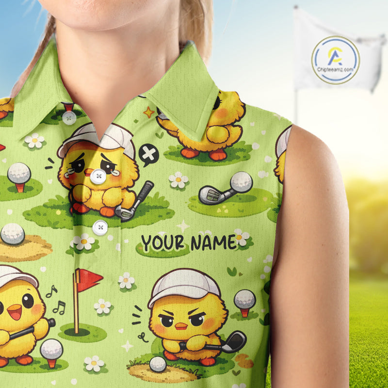 Funny Chicken Golf Sleeveless Polo Shirt For Womens, Cute Chicken With Golf Shirts For Team NHT542