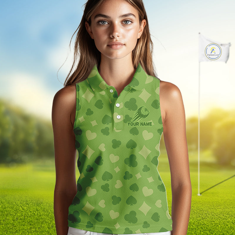 Personalized Poker Green Sleeveless Womens  Golf Polo Shirt, Funny Golf Top For Family Team Shirt NHT756