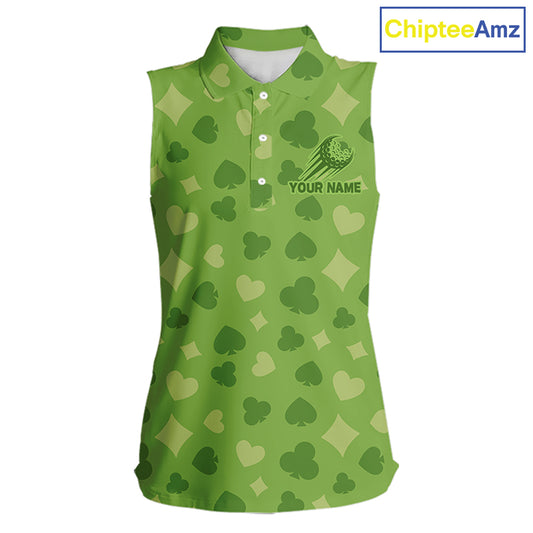 Personalized Poker Green Sleeveless Womens  Golf Polo Shirt, Funny Golf Top For Family Team Shirt NHT756