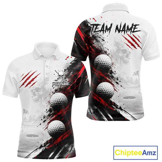 Personalized Skull Mens Golf Shirt Custom Name Family Team Outfits Cool Scratch Splatter Black Golf Polo NHT1239