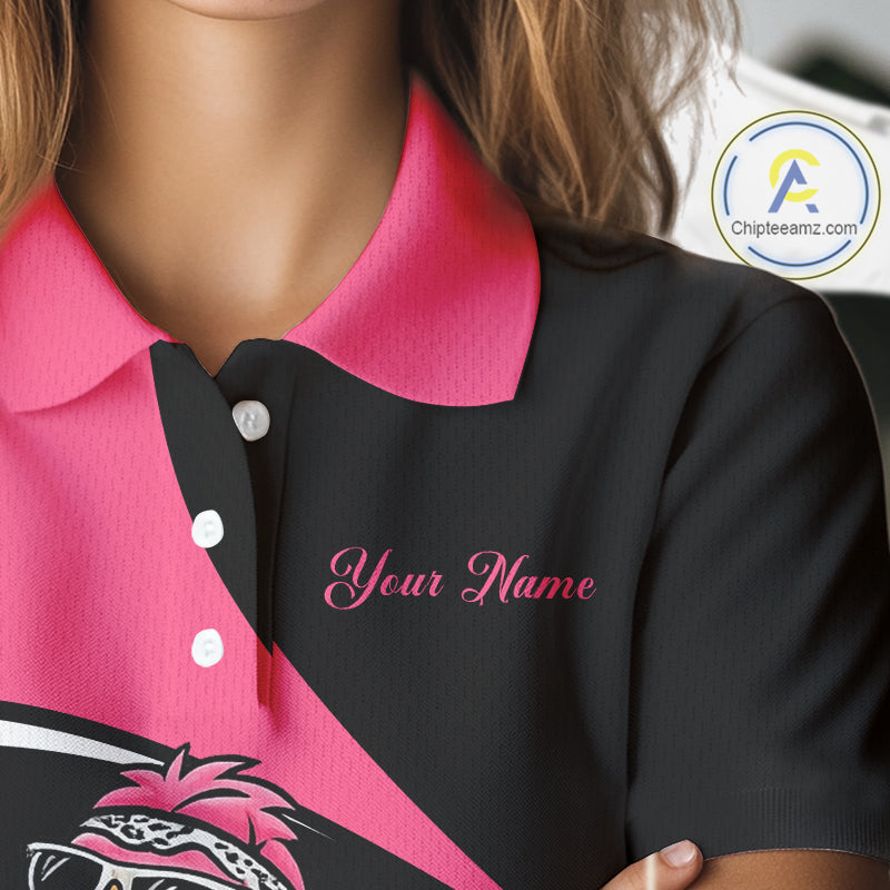 Funny Pink Flamingo Golf Polo Shirt For Womens, Custom Flamingo Golf Shirt For Team NHT543