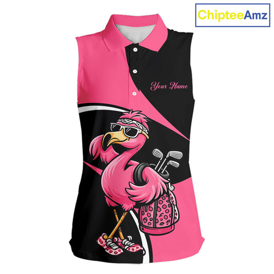 Funny Pink Flamingo Golf Sleeveless Polo Shirt For Womens, Custom Flamingo Golf Shirt For Team NHT543