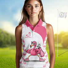 Load image into Gallery viewer, Funny Pink Flamingo Golf Womens Sleeveless Polo Shirt Custom Pink And White Golf Shirt For Team NHT545