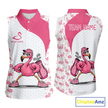 Load image into Gallery viewer, Funny Pink Flamingo Golf Womens Sleeveless Polo Shirt Custom Pink And White Golf Shirt For Team NHT545