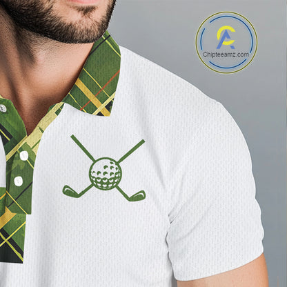 Personalized Green Tartan Plaid Mens Golf Polo Shirt, Custom Name Golf Shirt For Team NHT553