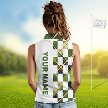 Load image into Gallery viewer, Personalized Green Tartan Plaid Womens Sleeveless Golf Polo Shirt, Custom Name Golf Shirt For Team  NHT553
