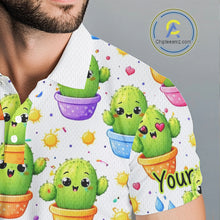 Load image into Gallery viewer, Funny Cactus Flower Pattern Golf Polo, Cute Cartoon Plant Shirt Personalized, Colorful Succulent Shirt NHT556