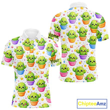 Load image into Gallery viewer, Funny Cactus Flower Pattern Golf Polo, Cute Cartoon Plant Shirt Personalized, Colorful Succulent Shirt NHT556