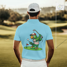 Load image into Gallery viewer, Personalized Mens Golf Polo Shirt Custom Name Funny Green Parrot Design|Blue 