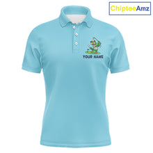 Load image into Gallery viewer, Personalized Mens Golf Polo Shirt Custom Name Funny Green Parrot Design|Blue 