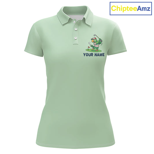 Personalized Womens Golf Polo Shirt Custom Name Funny Green Parrot Design|Green 