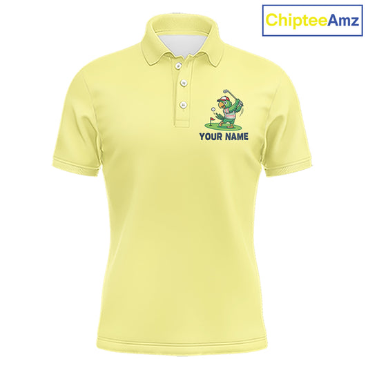 Personalized Mens Golf Polo Shirt Custom Name Funny Green Parrot Design|Yellow 