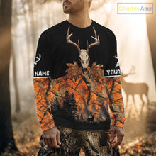 Load image into Gallery viewer, Skull Deer Hunting Custom Name Orange Camo Shirt, Deer Hunting Clothing, Hunting Gift NHT237
