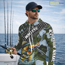 Load image into Gallery viewer, Walleye Hooded Fishing Shirt Long Sleeve Abstract Green Camo Performance Jersey For Men NHT923