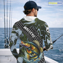 Load image into Gallery viewer, Walleye Hooded Fishing Shirt Long Sleeve Abstract Green Camo Performance Jersey For Men NHT923