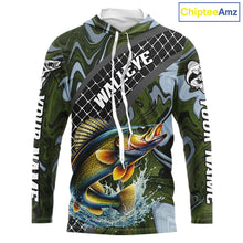 Load image into Gallery viewer, Walleye Hooded Fishing Shirt Long Sleeve Abstract Green Camo Performance Jersey For Men NHT923