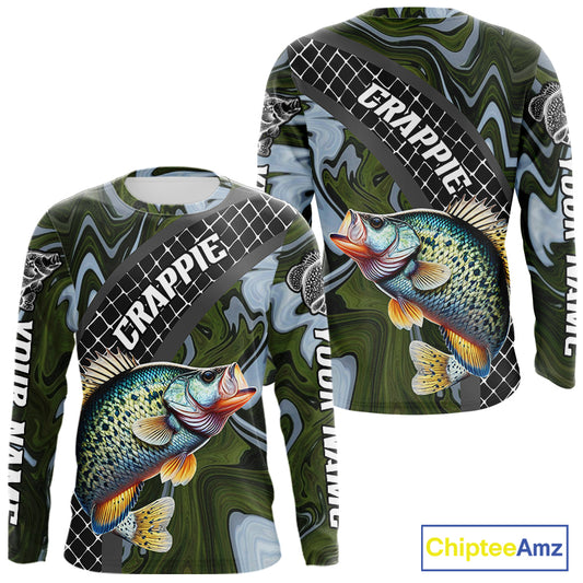 Crappie Fishing Shirts Long Sleeve Abstract Green Camo Performance Jersey For Men NHT924