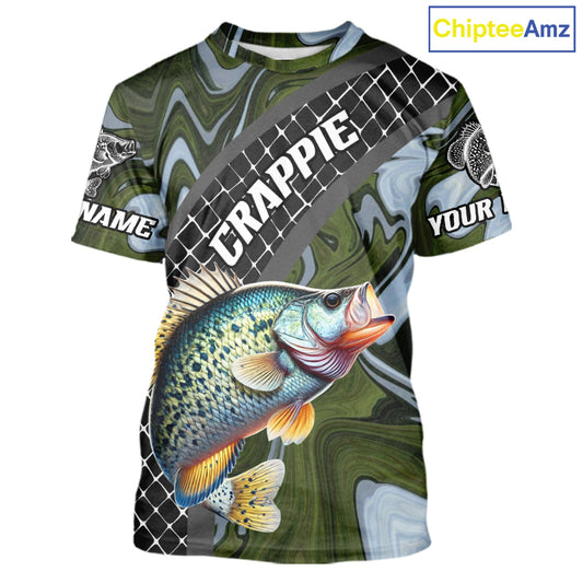 Crappie Short Sleeve Fishing T-Shirt Abstract Green Camo Performance Jersey For Men NHT924