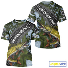 Load image into Gallery viewer, Northern Pike Short Sleeve Fishing T-Shirt Abstract Green Camo Performance Jersey For Men NHT925