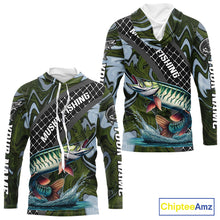 Load image into Gallery viewer, Northern Musky Hooded Fishing Shirt Long Sleeve Abstract Green Camo Performance Jersey For Men NHT926