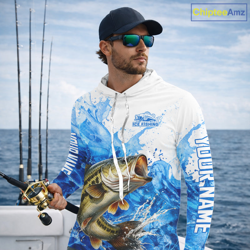 Bass Fishing Shirts Hooded, Ice Fishing Long Sleeve Shirt For Men, Largemouth Bass Fishing Apparel NHT1383