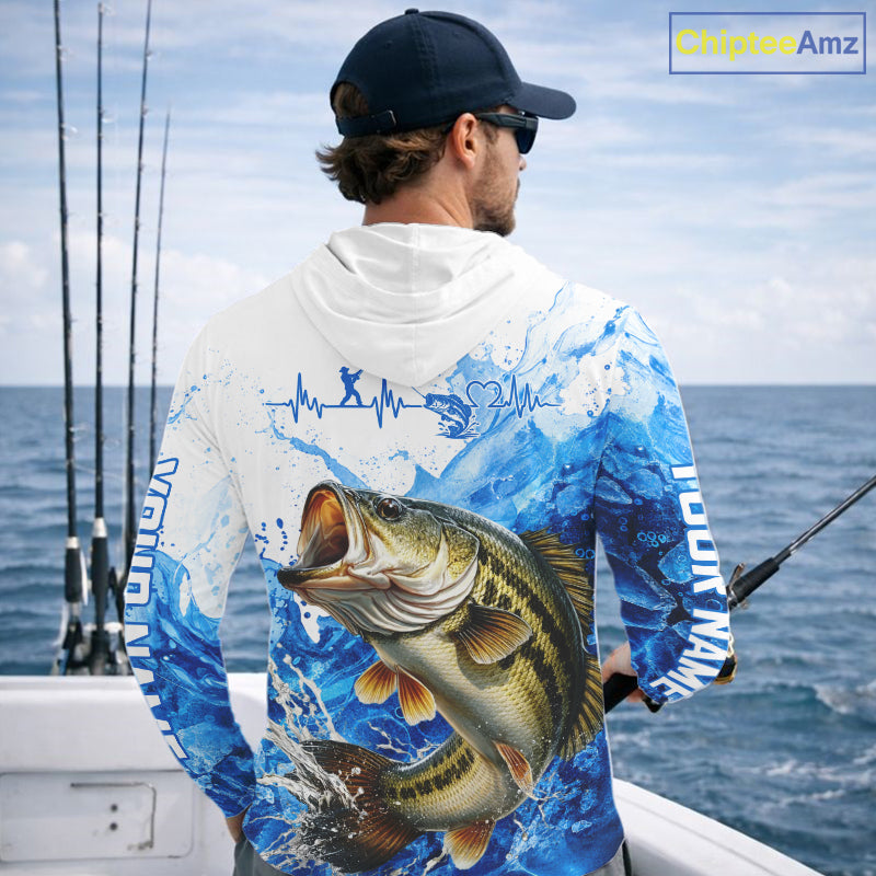 Bass Fishing Shirts Hooded, Ice Fishing Long Sleeve Shirt For Men, Largemouth Bass Fishing Apparel NHT1383