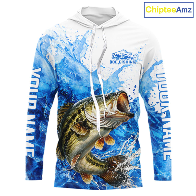 Bass Fishing Shirts Hooded, Ice Fishing Long Sleeve Shirt For Men, Largemouth Bass Fishing Apparel NHT1383