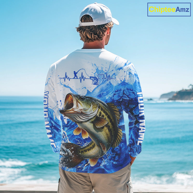 Bass Fishing Shirt, Ice Fishing Long Sleeve Shirt For Men, Largemouth Bass Fishing Apparel NHT1383