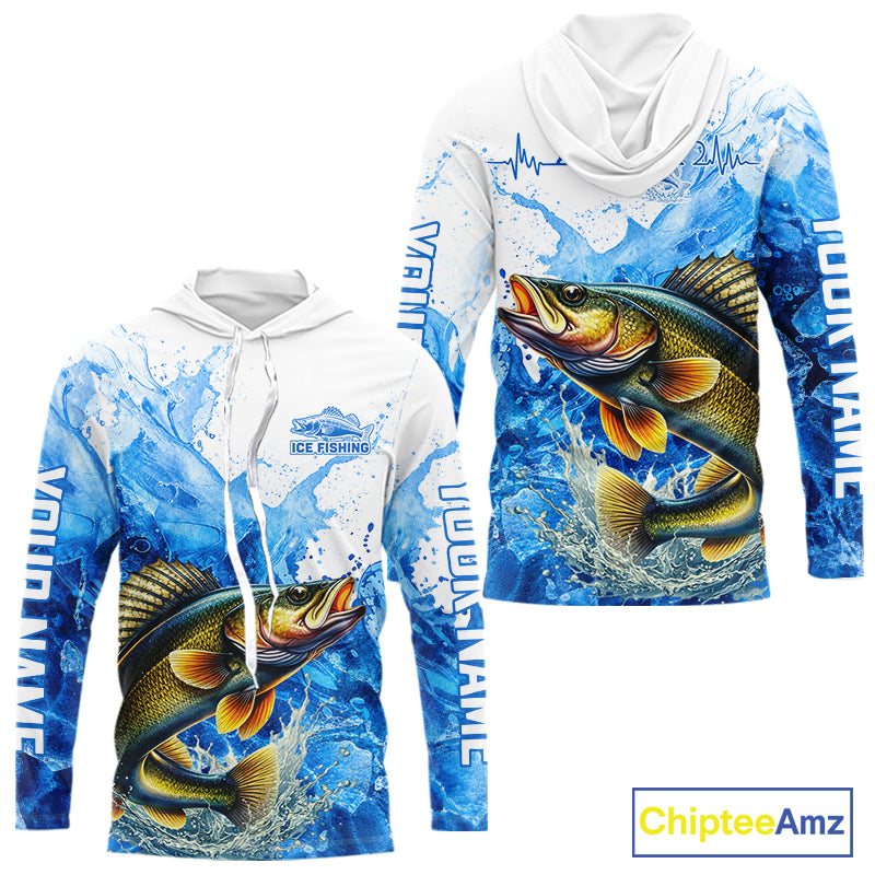 Walleye Fishing Shirts Hooded, Ice Fishing Long Sleeve Shirt For Men, Walleye Fishing Apparel NHT1385