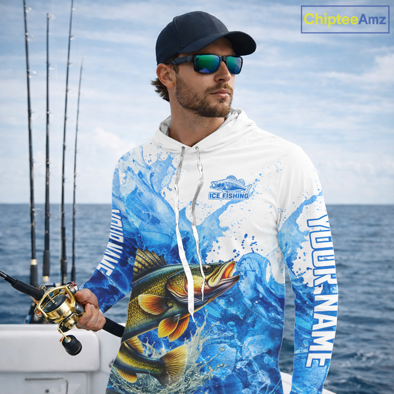 Walleye Fishing Shirts Hooded, Ice Fishing Long Sleeve Shirt For Men, Walleye Fishing Apparel NHT1385