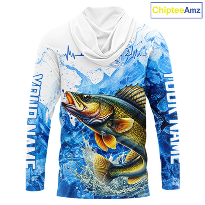 Walleye Fishing Shirts Hooded, Ice Fishing Long Sleeve Shirt For Men, Walleye Fishing Apparel NHT1385