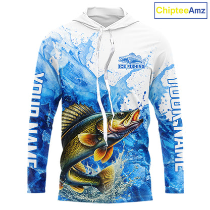 Walleye Fishing Shirts Hooded, Ice Fishing Long Sleeve Shirt For Men, Walleye Fishing Apparel NHT1385