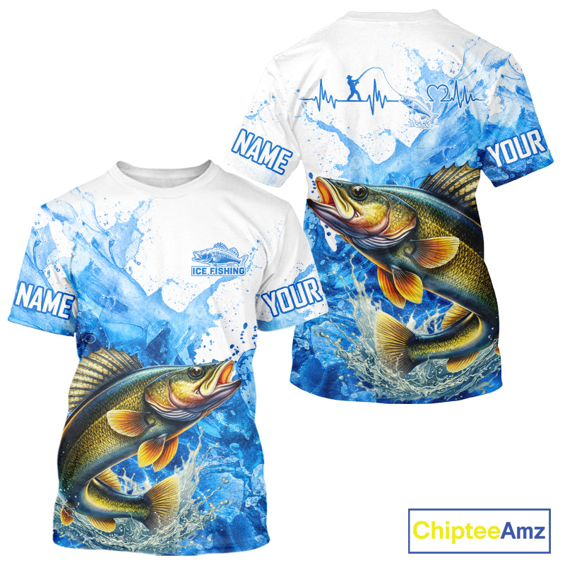 Walleye Fishing Shirts Short Sleeve, Ice Fishing Long Sleeve Shirt For Men, Walleye Fishing Apparel NHT1385