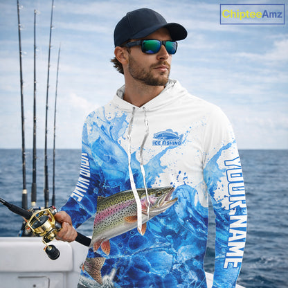 Rainbow Trout Fishing Shirts Hooded, Ice Fishing Long Sleeve Shirt For Men, Rainbow Trout Fishing Apparel NHT1386