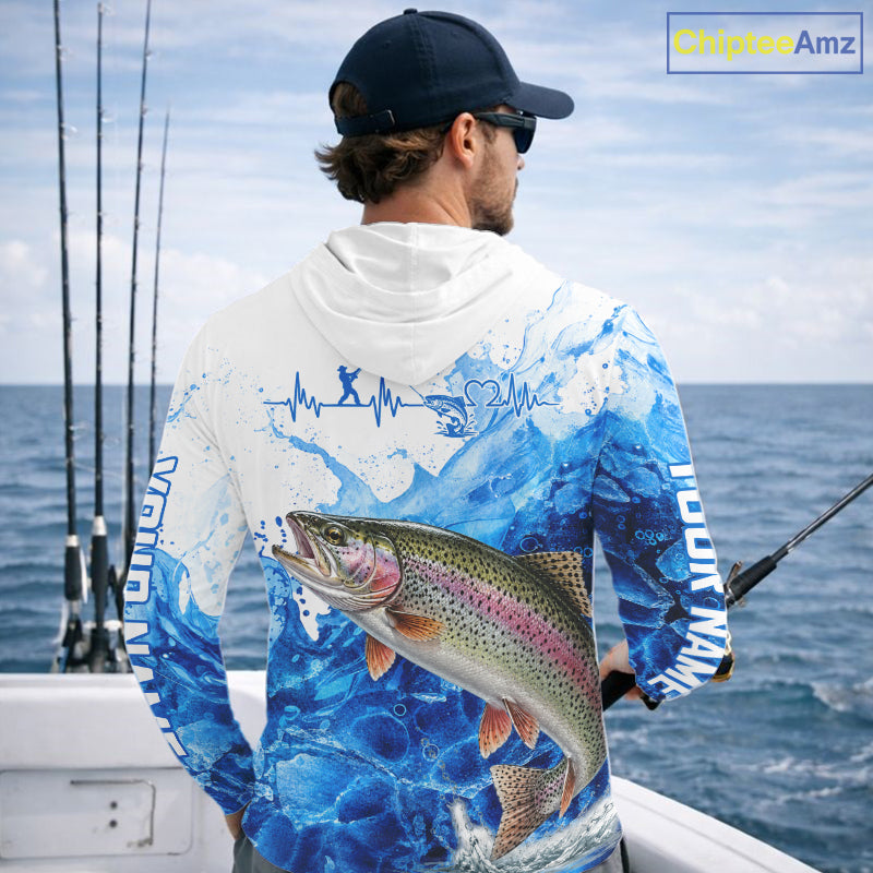 Rainbow Trout Fishing Shirts Hooded, Ice Fishing Long Sleeve Shirt For Men, Rainbow Trout Fishing Apparel NHT1386