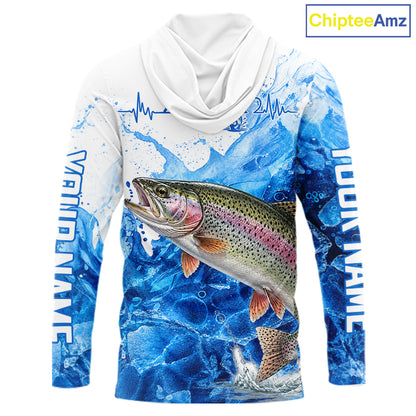Rainbow Trout Fishing Shirts Hooded, Ice Fishing Long Sleeve Shirt For Men, Rainbow Trout Fishing Apparel NHT1386