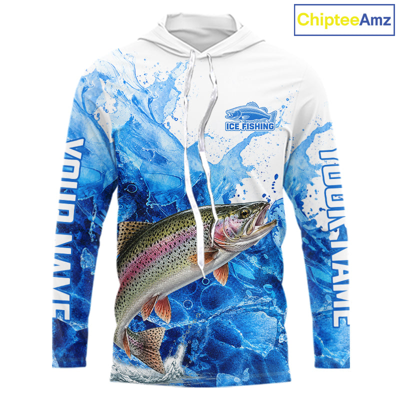 Rainbow Trout Fishing Shirts Hooded, Ice Fishing Long Sleeve Shirt For Men, Rainbow Trout Fishing Apparel NHT1386