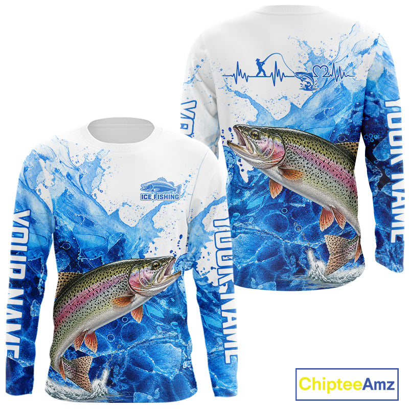 Rainbow Trout Fishing Shirt, Ice Fishing Long Sleeve Shirt For Men, Rainbow Trout Fishing Apparel NHT1386