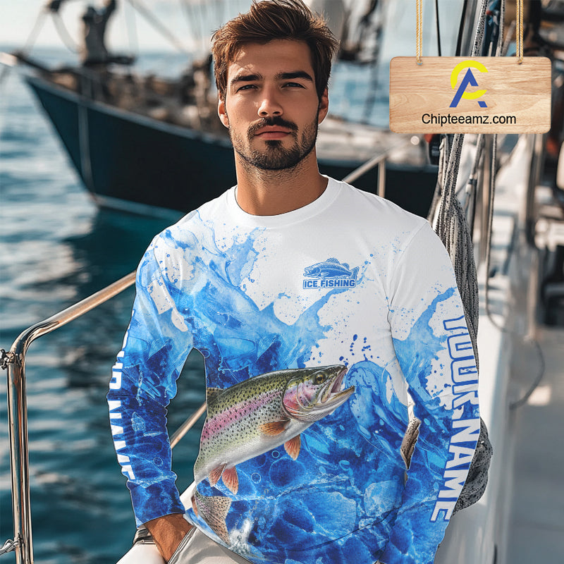 Rainbow Trout Fishing Shirt, Ice Fishing Long Sleeve Shirt For Men, Rainbow Trout Fishing Apparel NHT1386