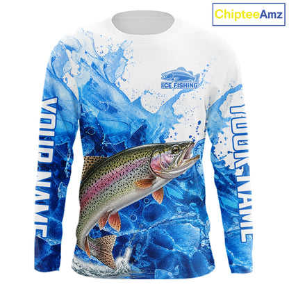Rainbow Trout Fishing Shirt, Ice Fishing Long Sleeve Shirt For Men, Rainbow Trout Fishing Apparel NHT1386