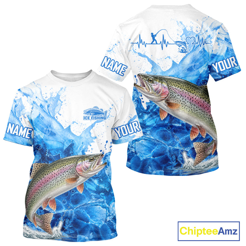 Rainbow Trout Fishing Shirts Short Sleeve, Ice Fishing Long Sleeve Shirt For Men, Rainbow Trout Fishing Apparel NHT1386